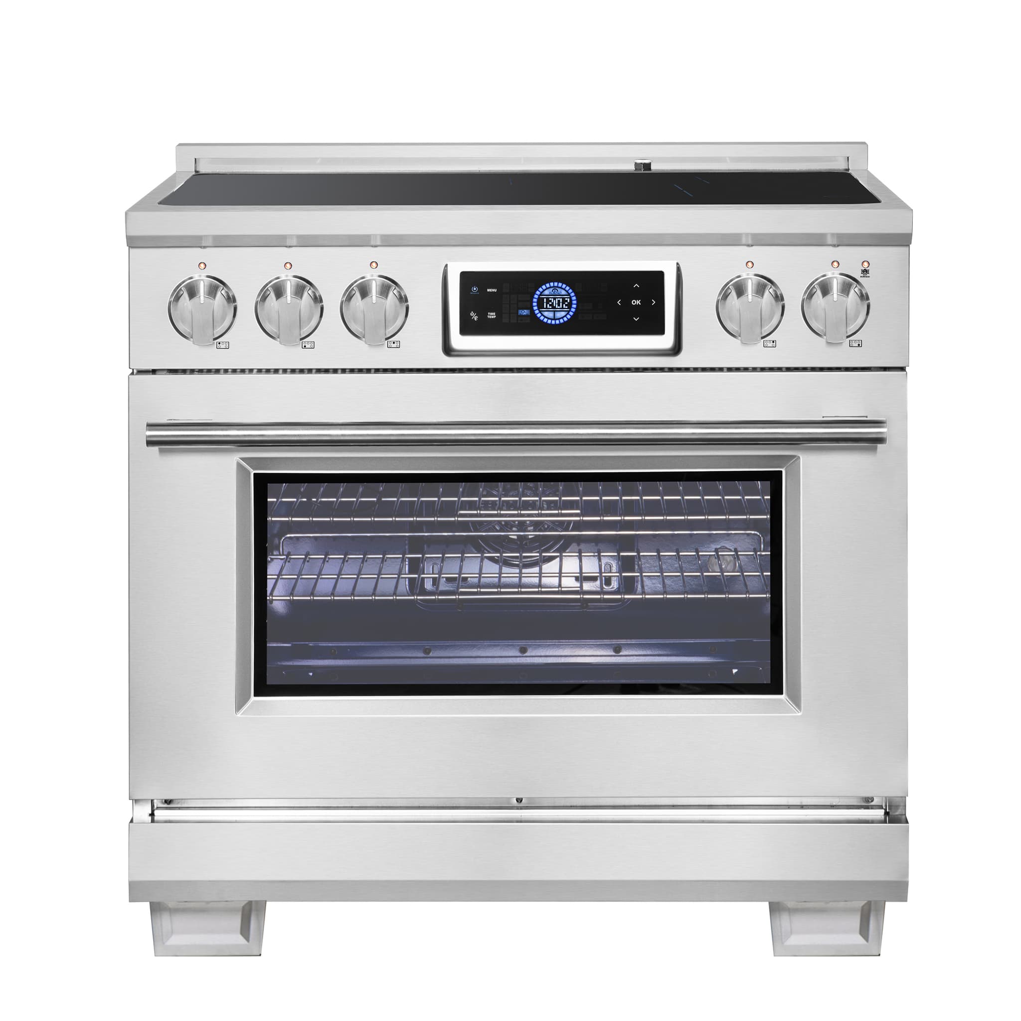 Forno Donatello Espresso 30-Inch Slide-In Black Induction Range, Convection Oven, 5 Cooking Zones, Touch Control Panel