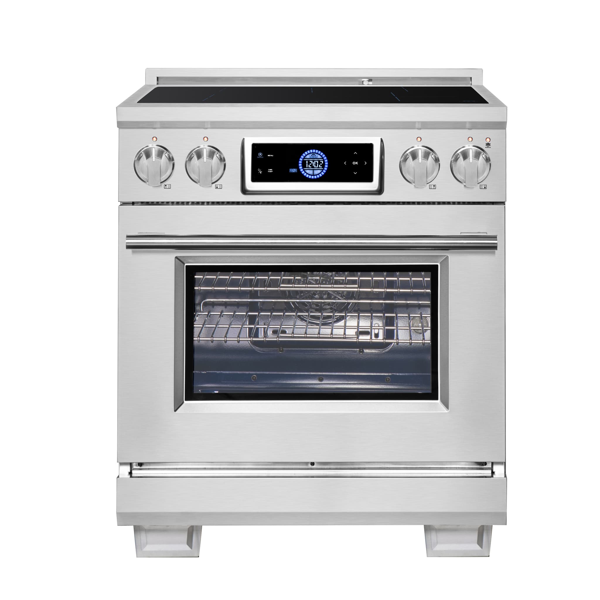Forno Donatello Espresso 30-Inch Slide-In Stainless Steel Induction Range, Convection Oven, 5 Cooking Zones, Touch Control Panel