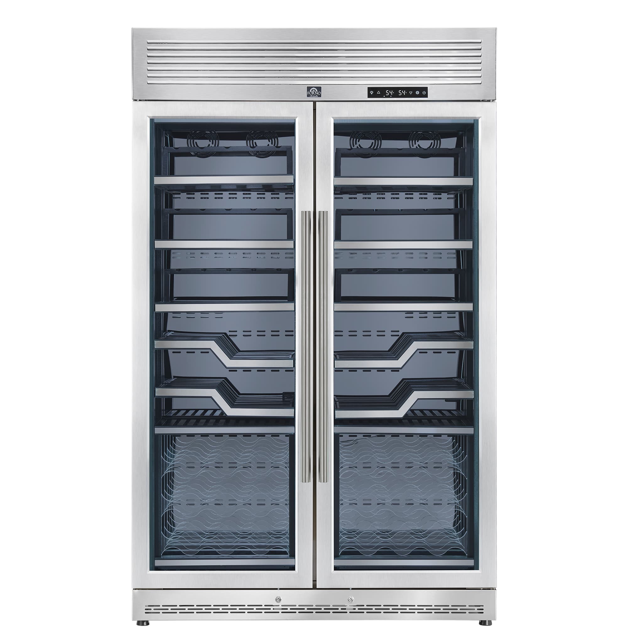 Forno Bacchino 24 Inch Wine Cooler, Stainless Steel, with LED Lighting, Triple Glass Door, 51 Bottle Capacity, Built-In or Freestanding