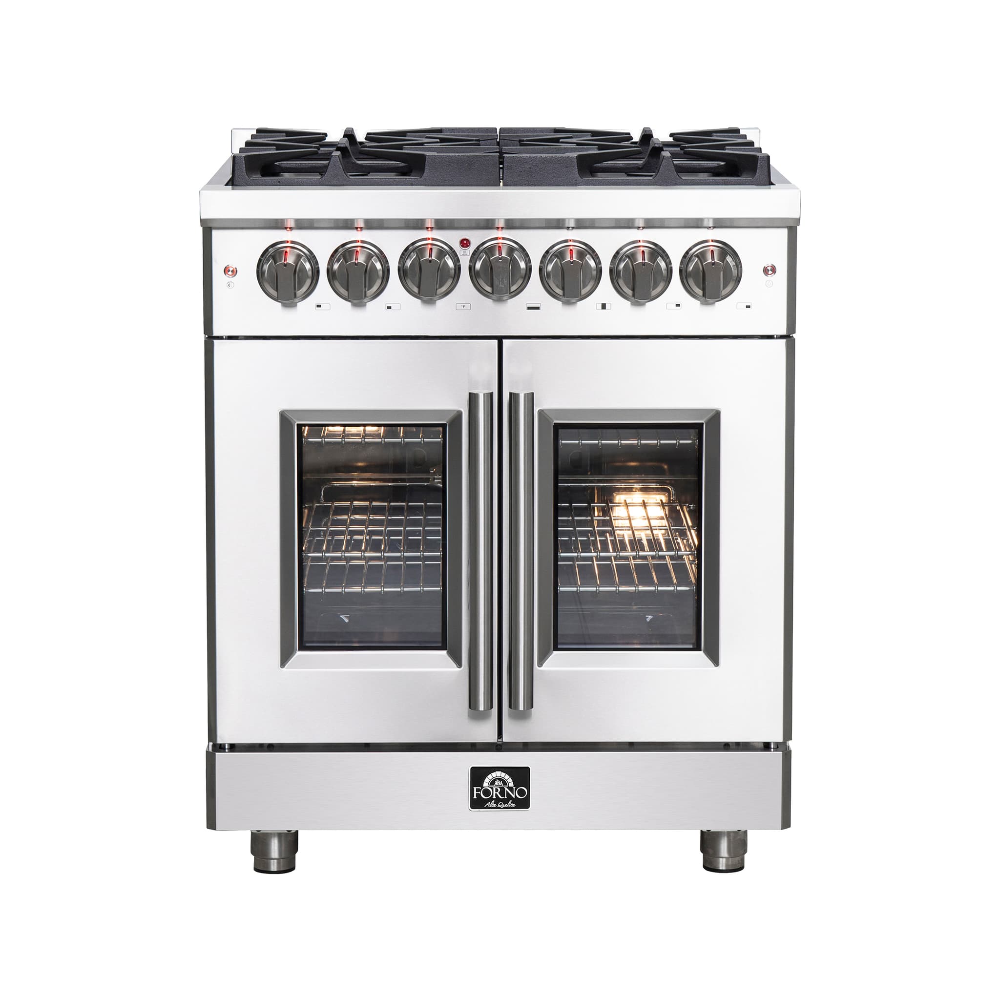 Forno Massimo 36 Inch Freestanding Dual Fuel Range in Black with Antique Brass Accessories, 6 Burners, 5.36 cu. ft. Convection Oven