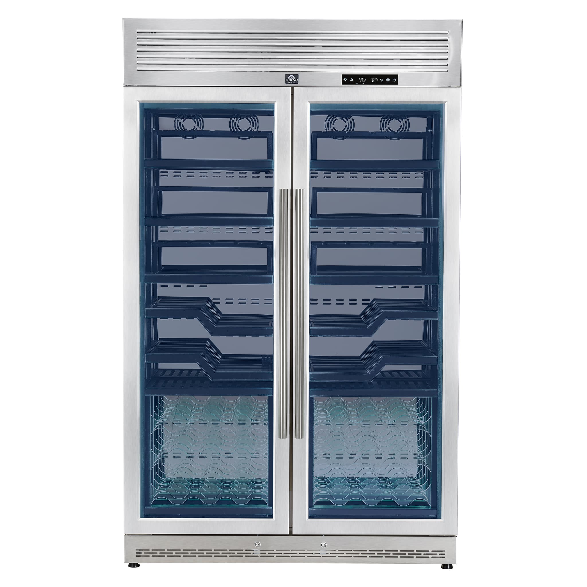 FORNO Abruzzo 48-Inch Dual Zone Wine Cellar, 102 Bottles, 24 cu. ft., Clear Acrylic Holders & Stainless Trim Shelves