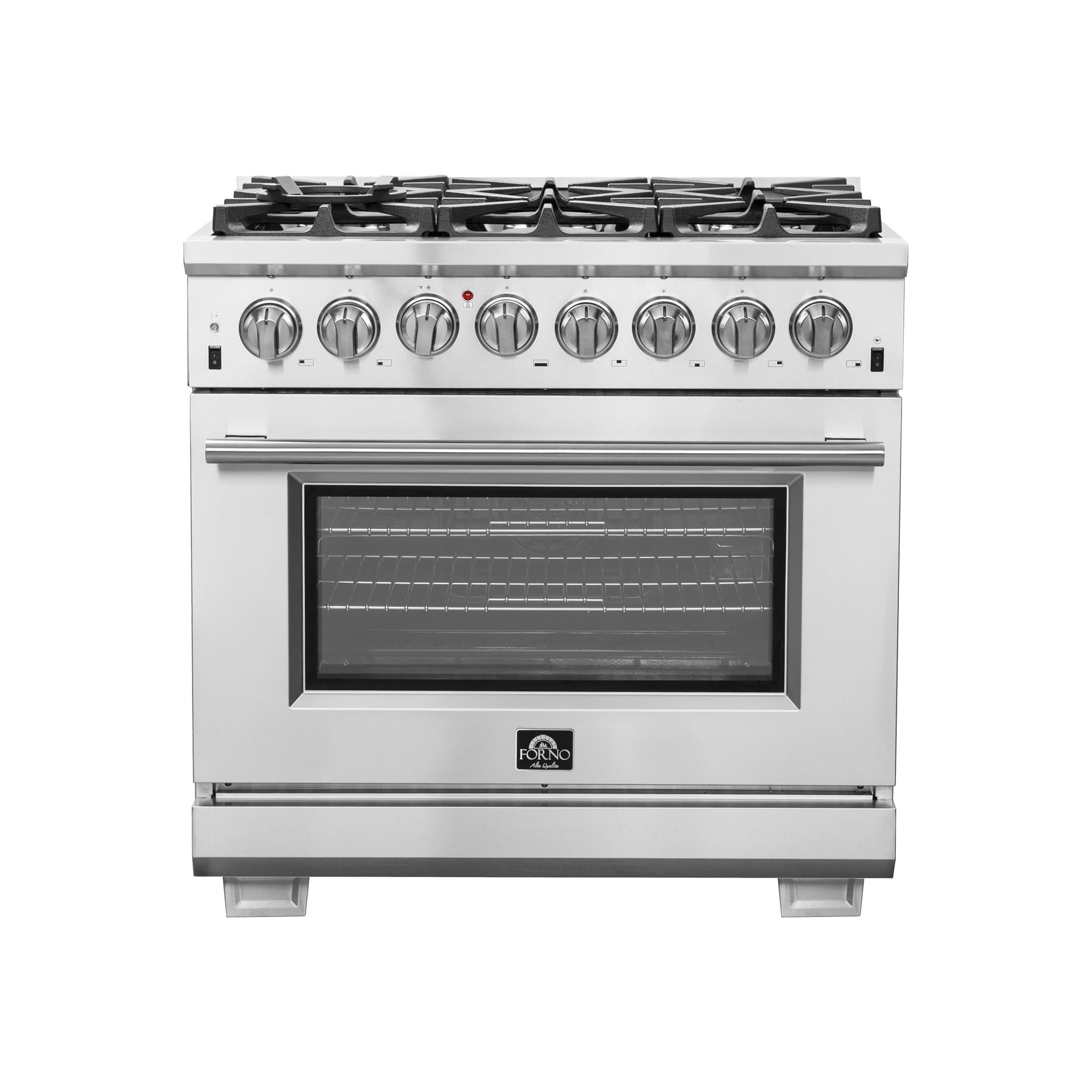Forno Capriasca 36-Inch Freestanding French Door Dual Fuel Range, 6 Burners, True Convection Oven
