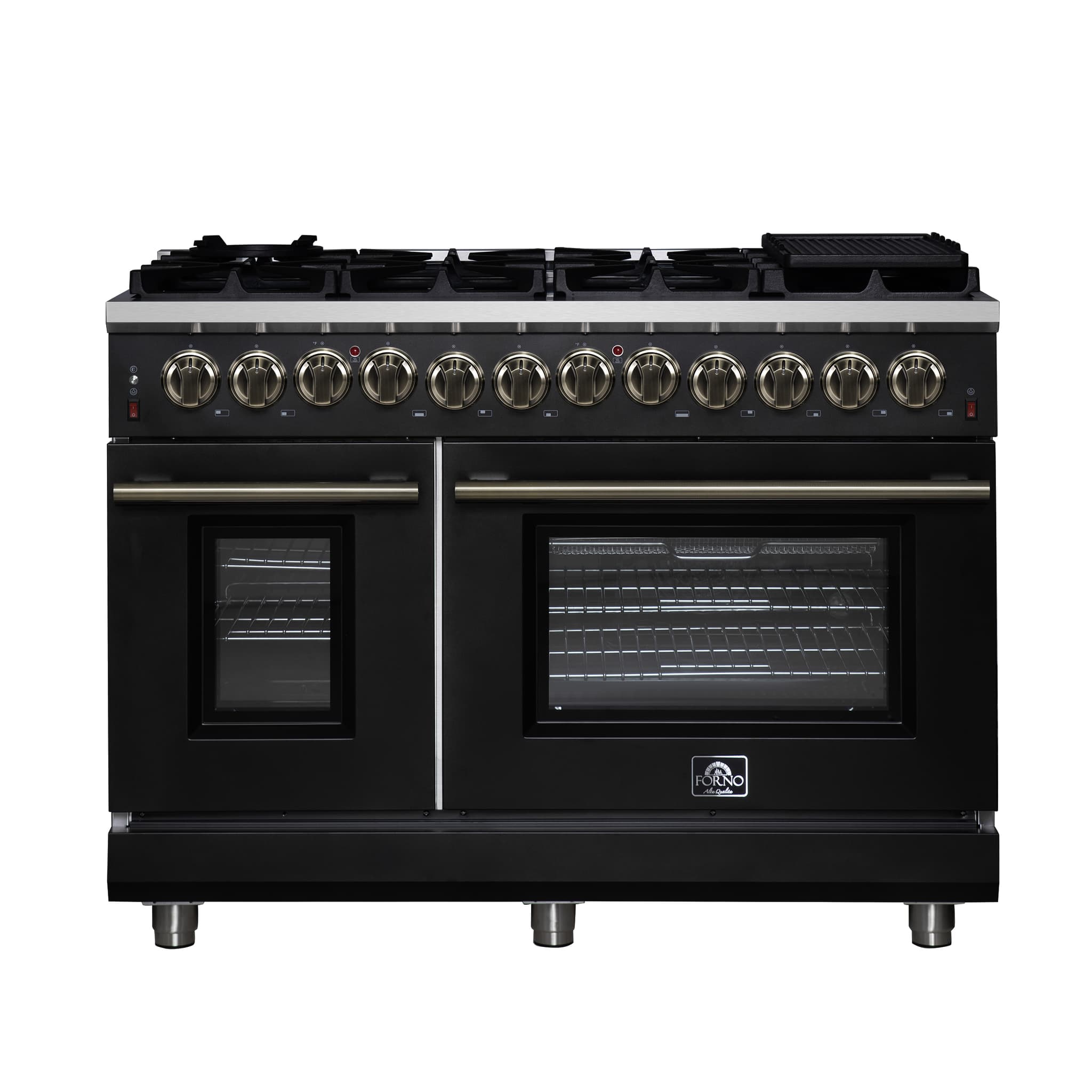 Forno Massimo 30-Inch Freestanding Dual Fuel Range in White with Antique Brass Accessories, 4 Burners, 4.32 cu. ft. Convection Oven