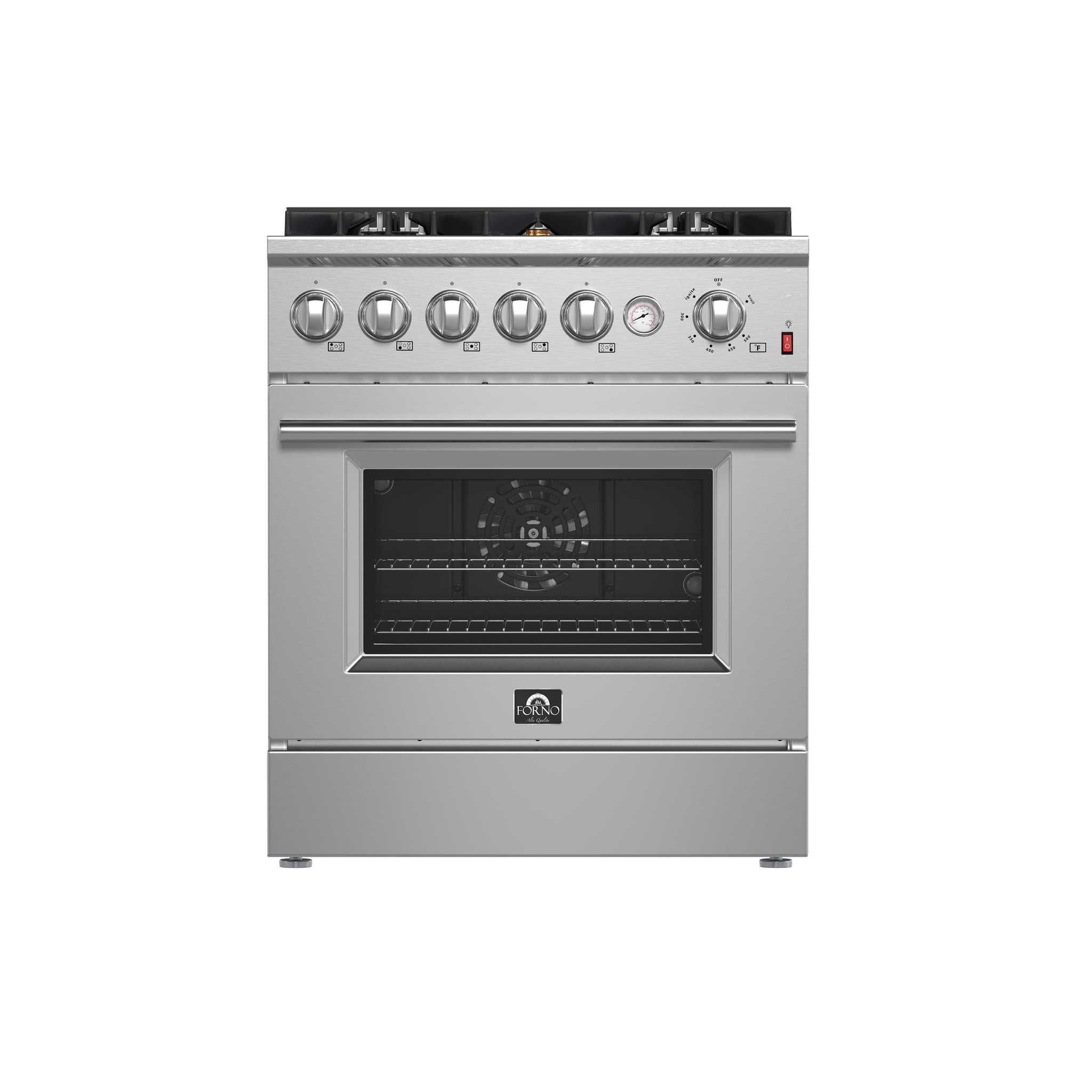 Forno Capriasca 30-Inch Freestanding Gas Range, 4 Burners, True Convection Oven