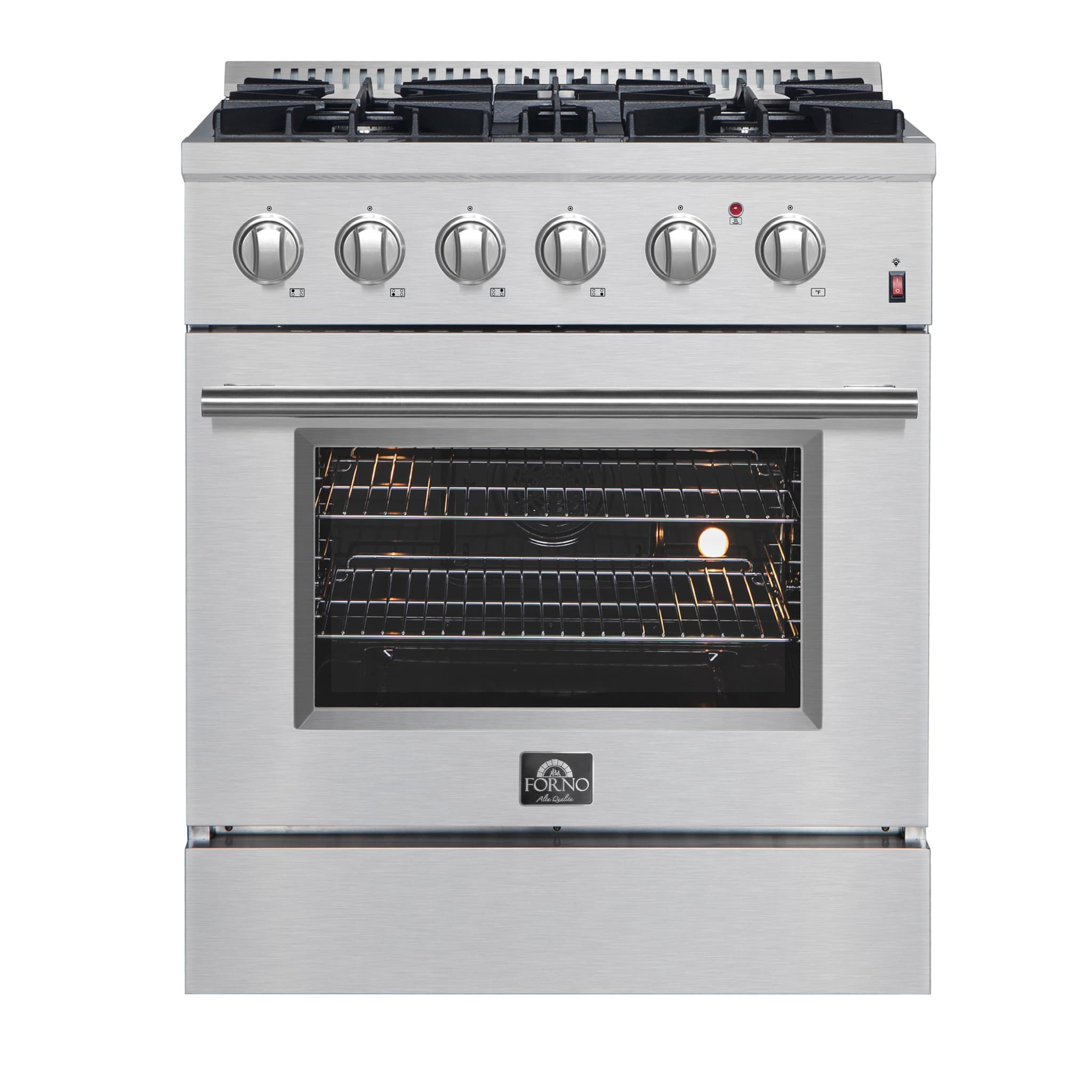 FORNO Galiano 48-Inch French Door Dual Fuel Range All Stainless Steel, 8 Sealed Burners, 107,000 BTU, Griddle, 6.58 cu.ft. Double Ovens